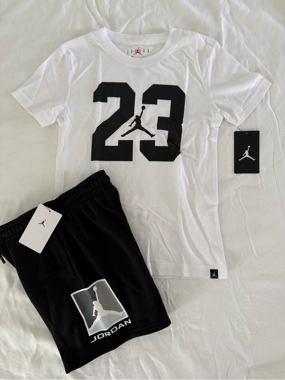 New Jordan Shirt with Black '23' Graphic & Black Jordan Shorts Sz S 8-10 boys